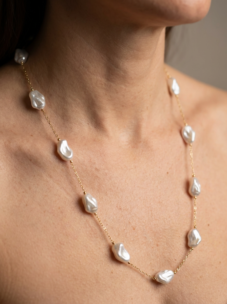 Colar Longo com Pérolas Orgânicas