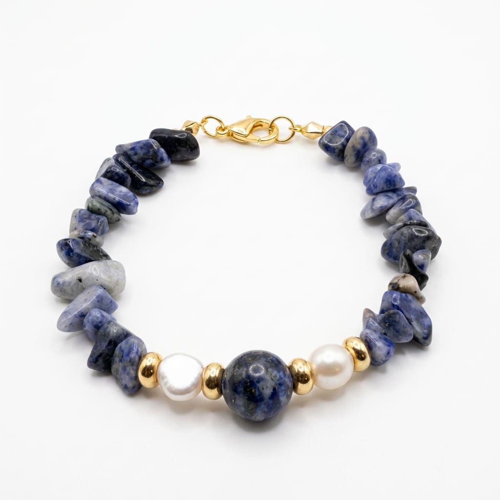 Pulseira Sodalita e Pérola Natural
