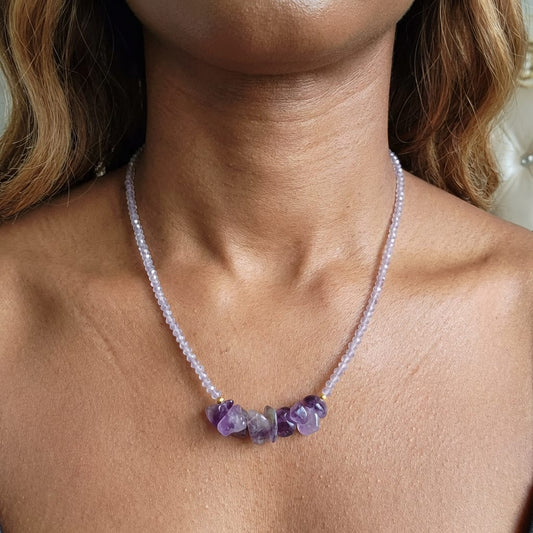 Colar Choker Cristal Lilás com Ametista