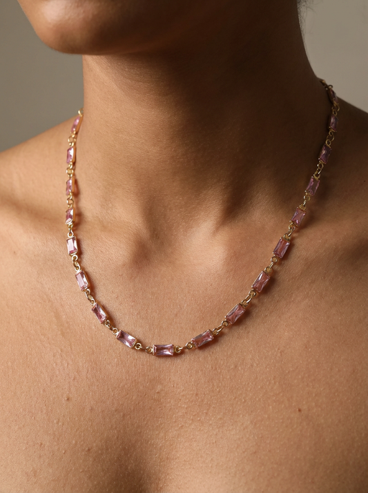 Colar de Cristais Retangulares Rosa