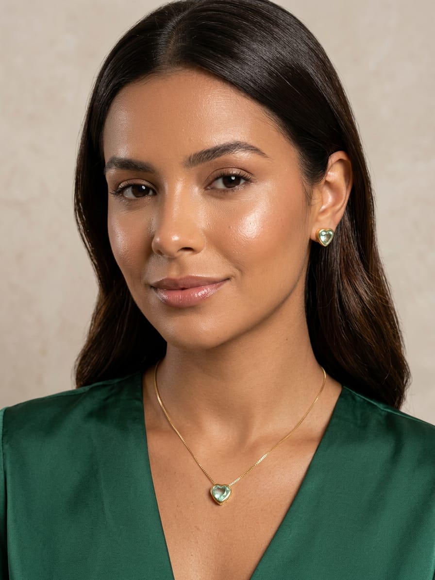 Conjunto Coração Cristal Acqua