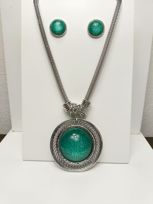 Conjunto Medalhão - Pingente Verde