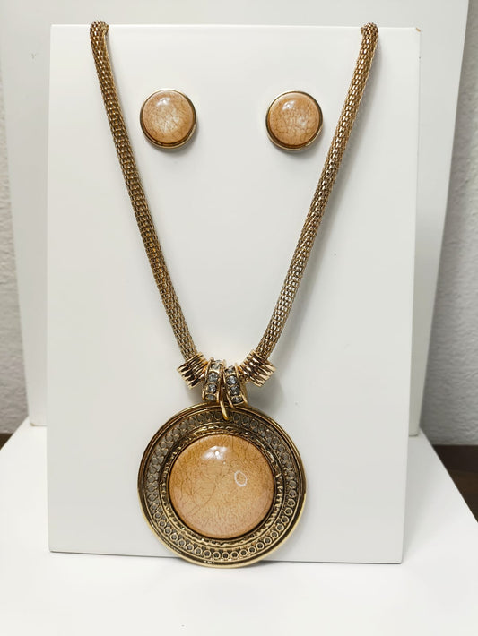 Conjunto Medalhão - Pingente Bege