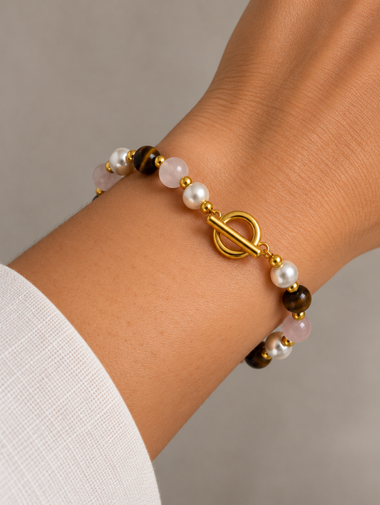 Pulseira Mix de Pedras Naturais e Pérolas
