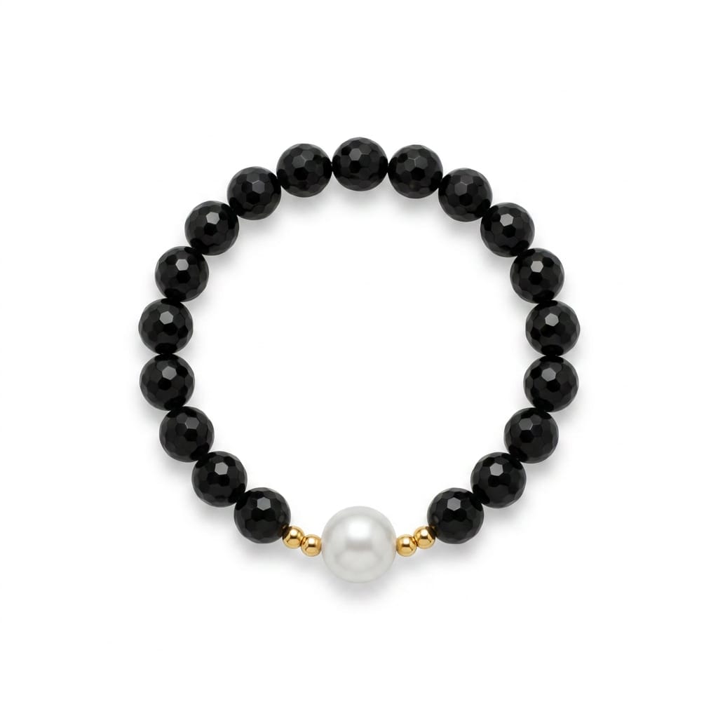 Pulseira Ajustável em Ágata Preta